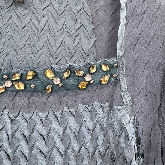 Komarov Textured Crinkle Charmeuse Chiffon Jeweled Fit & Flare Cocktail Dress - Picture 6 of 14